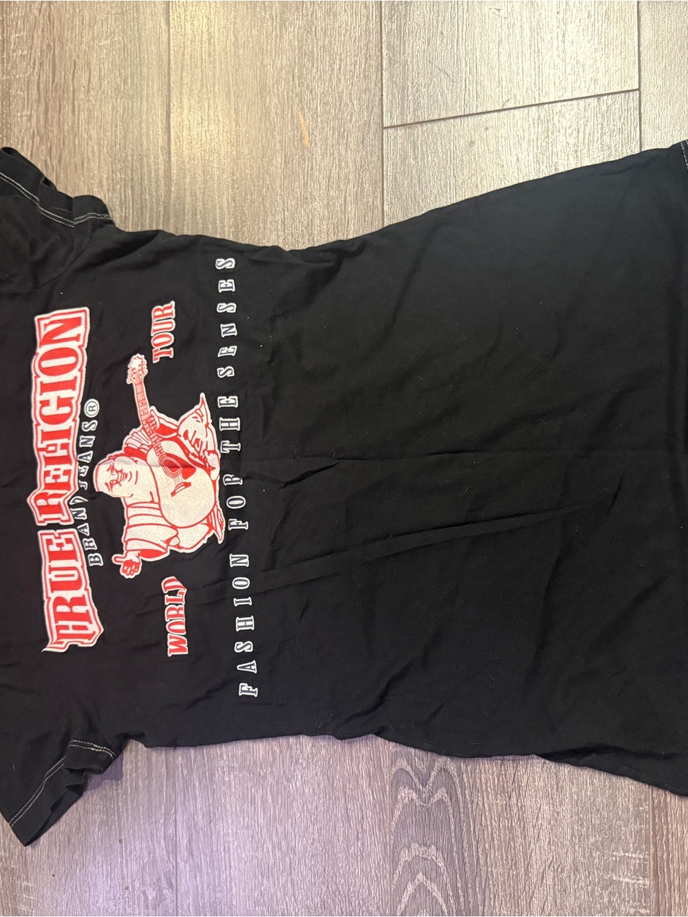 True Religion Graphic Black Tee with Red & White Print